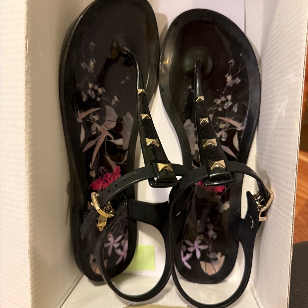 Ted Baker Black Sandals with Gold Studs